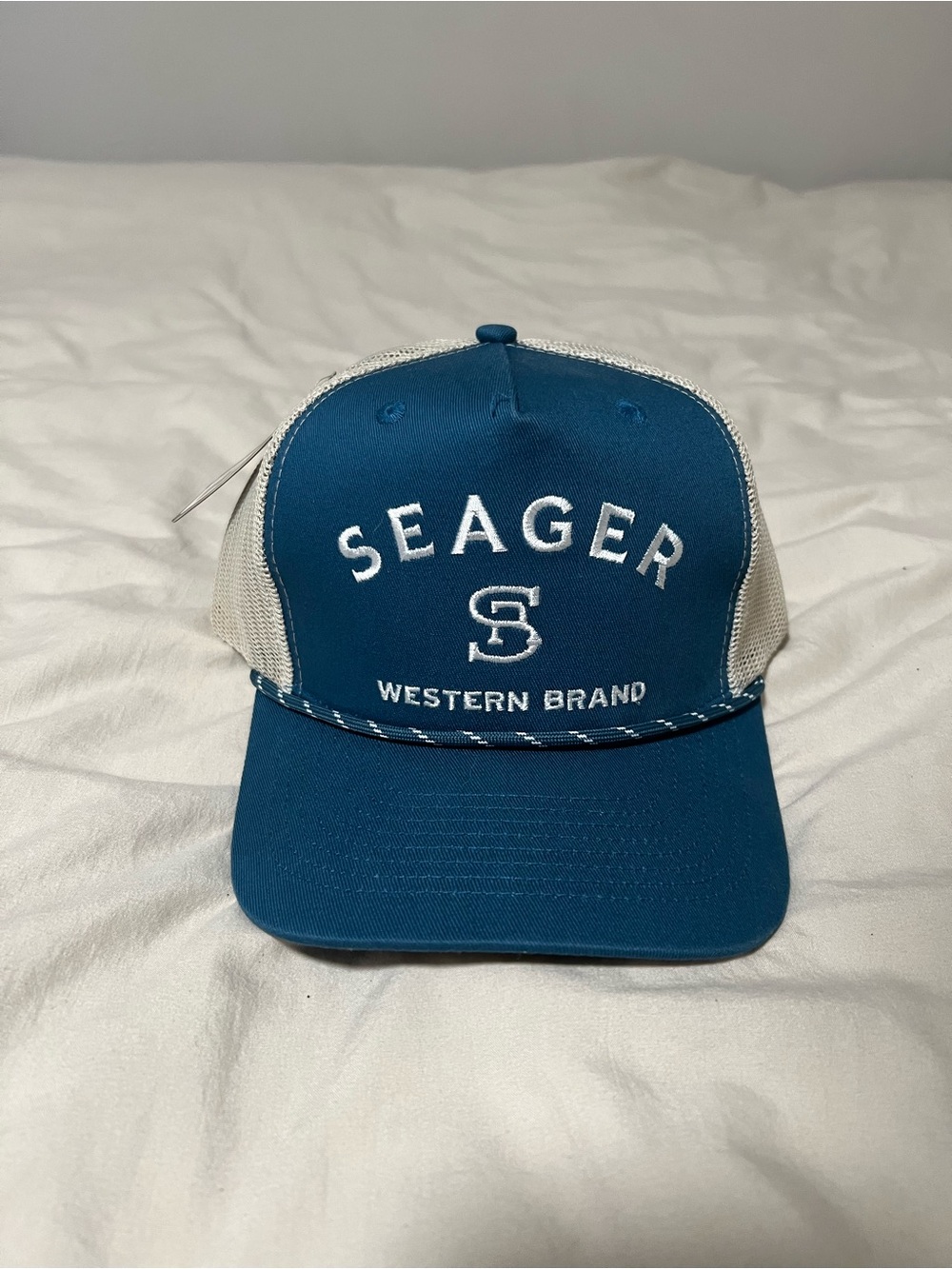 Seager Co Western Brand Trucker Hat Blue White One Size